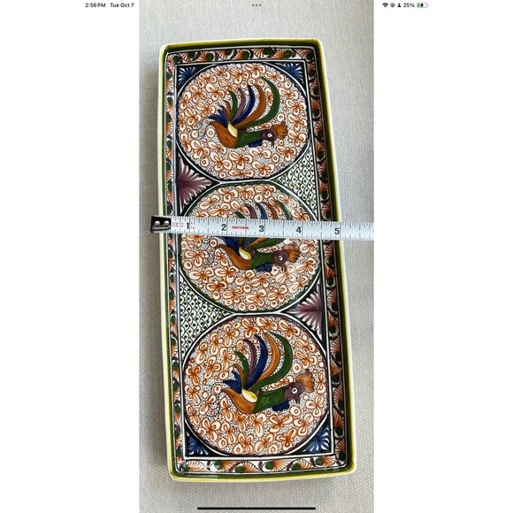 Portuguese Hand Painted Rooster Serving Platter Ceramic Rectangle 13”L x 5.5” W - Picture 8 of 8